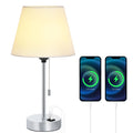 Modern Chrome USB Charging Bedside Lamp，Multi-Functional Table Lamp with Dual Ports.