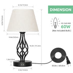 Modern Wrought Iron Scroll USB Table Lamps (Set of 2)，Spiral Base Bedside Lights for Living Room.