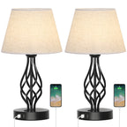 Modern Wrought Iron Scroll USB Table Lamps (Set of 2)，Spiral Base Bedside Lights for Living Room.