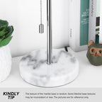 Modern Marble Base Bedside Lamp with Grey Shade， Elegant Nightstand Lamp for High-End Interiors.