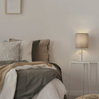Modern Marble Base Bedside Lamp with Grey Shade， Elegant Nightstand Lamp for High-End Interiors.