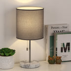 Modern Marble Base Bedside Lamp with Grey Shade， Elegant Nightstand Lamp for High-End Interiors.
