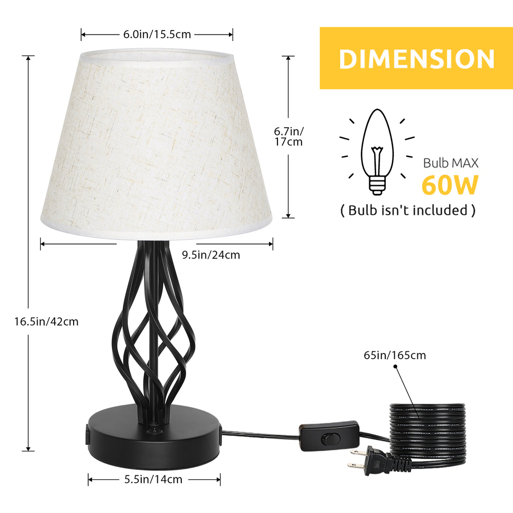 Traditional Table Lamps with Wrought Iron Spiral Base (Set of 2)，Classic Nightstand Lights for Living Room.