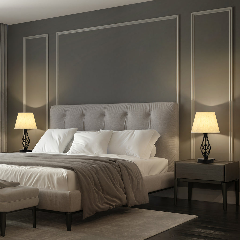 Traditional Table Lamps with Wrought Iron Spiral Base (Set of 2)，Classic Nightstand Lights for Living Room.