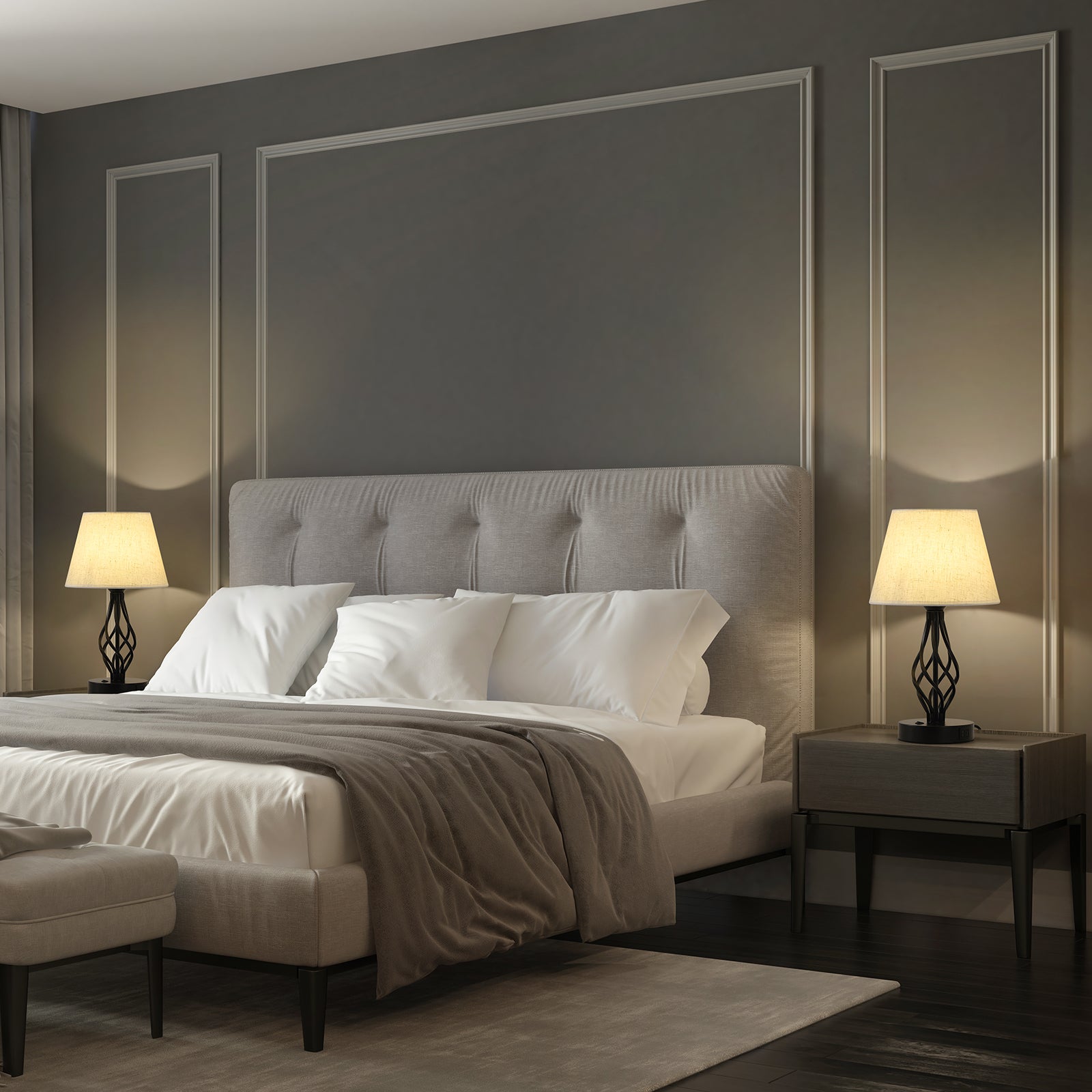 Traditional Table Lamps with Wrought Iron Spiral Base (Set of 2)，Classic Nightstand Lights for Living Room.