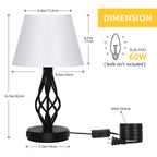 Modern White Fabric USB Bedside Lamps (Set of 2)， Small Table Lamps with Charging Ports.
