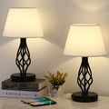 Modern White Fabric USB Bedside Lamps (Set of 2)， Small Table Lamps with Charging Ports.
