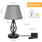 Modern Grey Fabric USB Table Lamps (Set of 2)， Nightstand Lamps with AC Outlet and Dual Ports.