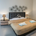 Modern Grey Fabric USB Table Lamps (Set of 2)， Nightstand Lamps with AC Outlet and Dual Ports.