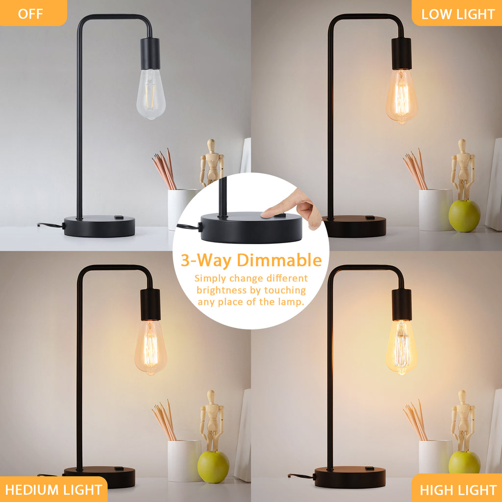 Minimalist Black Industrial USB Table Lamp — Metal Bedside Reading Lamp with Charging Ports.