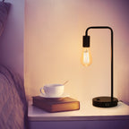 Minimalist Black Industrial USB Table Lamp — Metal Bedside Reading Lamp with Charging Ports.