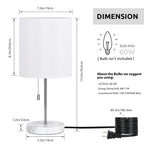 Elegant White Marble Lamp for Bedroom — Small Bedside Lamp with Silver Stem and White Shade.