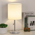 Elegant White Marble Lamp for Bedroom — Small Bedside Lamp with Silver Stem and White Shade.