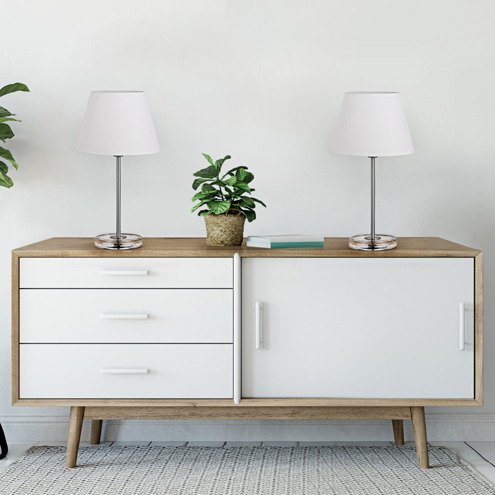 Modern Acrylic Base Bedside Lamps (Set of 2)， Transparent Nightstand Lights with White Shade.