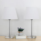 Modern Acrylic Base Bedside Lamps (Set of 2)， Transparent Nightstand Lights with White Shade.