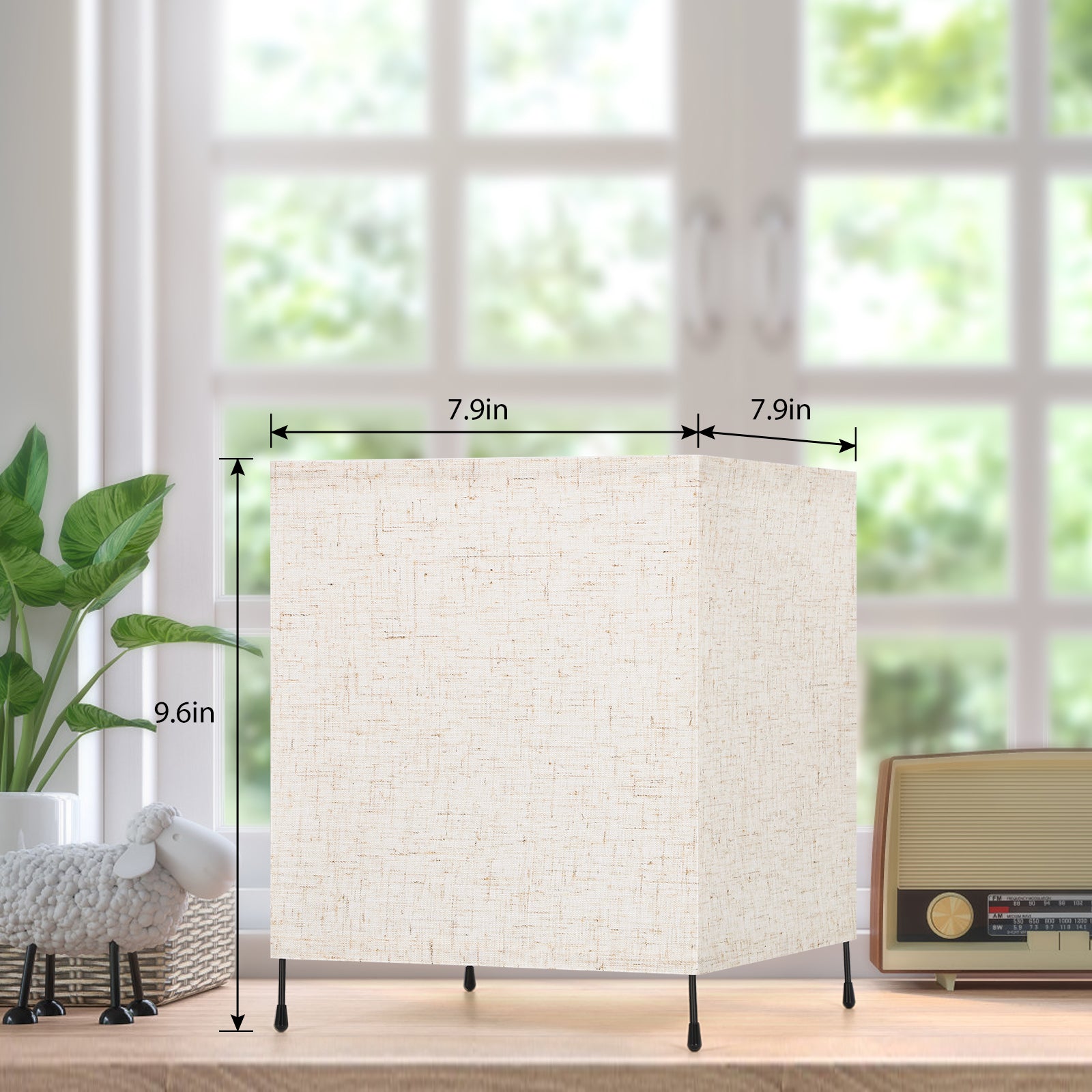 Modern Square Tripod Table Lamp Set (Set of 2), Geometric Bedside Nightstand Lights for Kids.