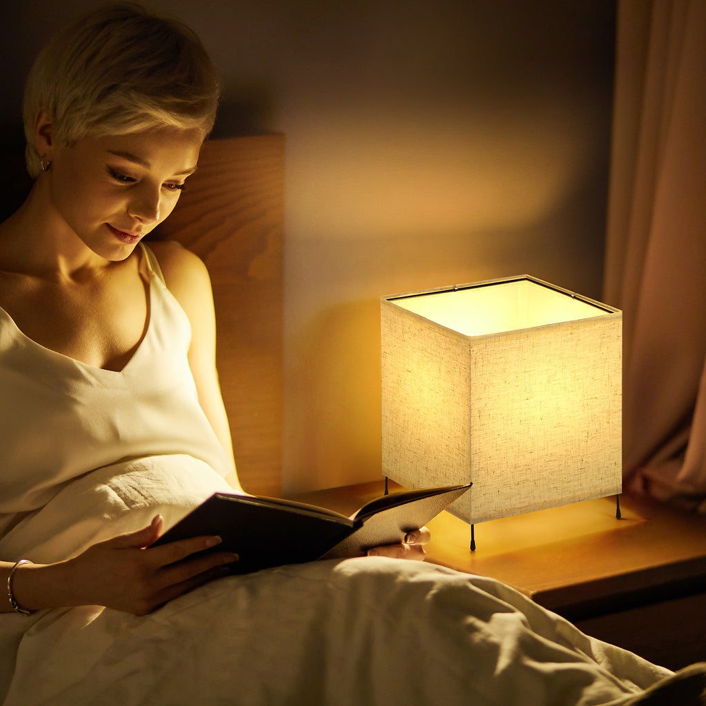 Modern Square Tripod Table Lamp Set (Set of 2), Geometric Bedside Nightstand Lights for Kids.