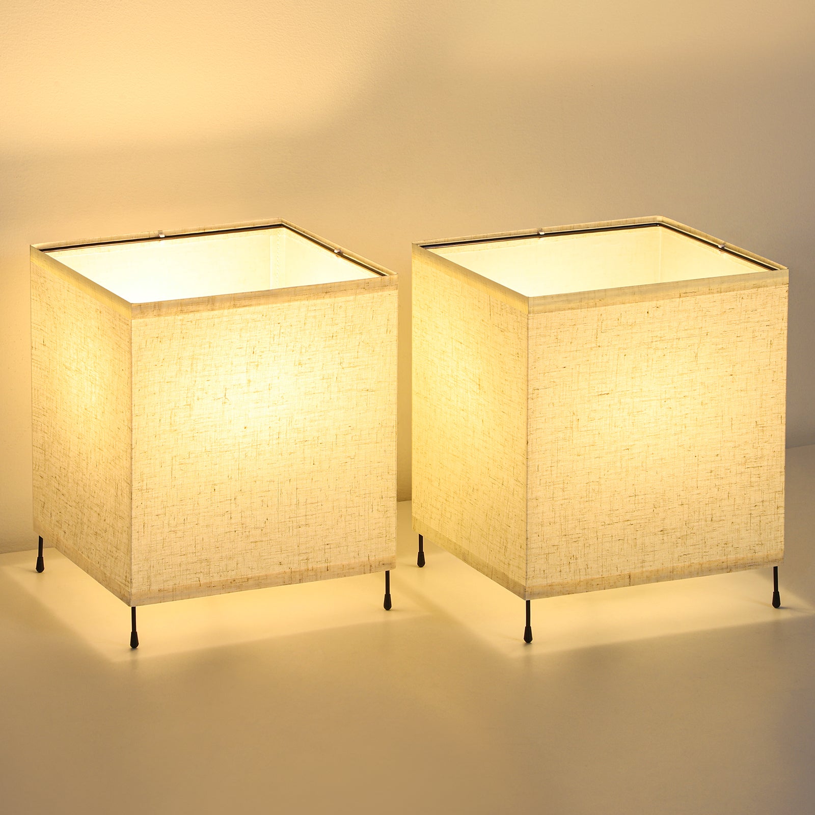 Modern Square Tripod Table Lamp Set (Set of 2), Geometric Bedside Nightstand Lights for Kids.