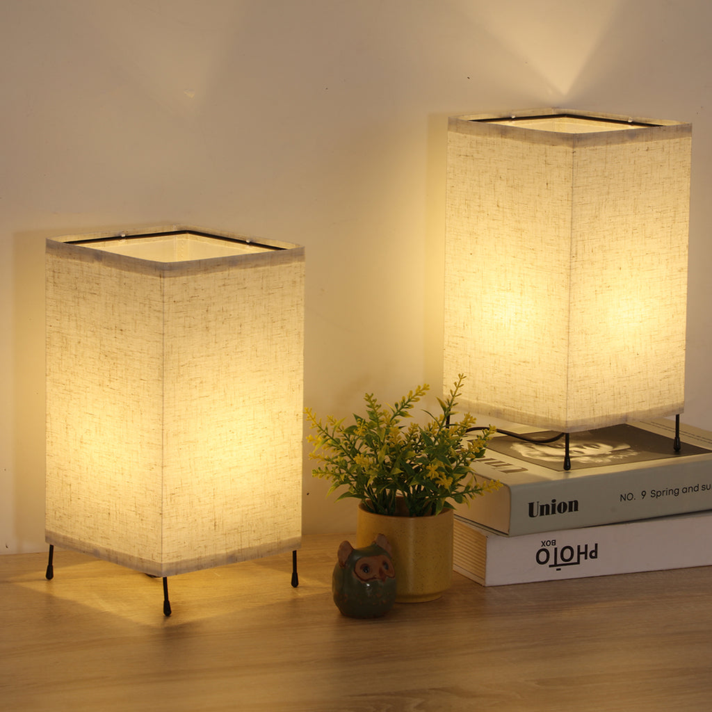 Modern Rectangular Tripod Bedside Lamps (Set of 2)， Slim Nightstand Lamps with Linen Shade.
