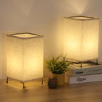 Modern Rectangular Tripod Bedside Lamps (Set of 2)， Slim Nightstand Lamps with Linen Shade.