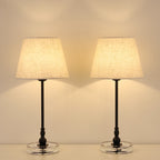 Modern Black Metal & Acrylic Table Lamps (Set of 2)， Sleek Nightstand Lights for Bedrooms.