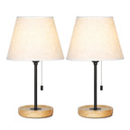 Vintage Style Table Lamps with Wood Base (Set of 2)， Modern Nightstand Lamps with Linen Shade.