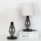 Black Iron Scroll Table Lamps with Marble Base (Set of 2)， Modern Bedside Nightstand Lamps.