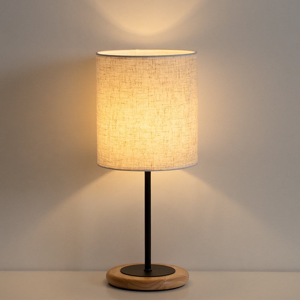 Modern Bedside Desk Lamp with Wooden Base， Nightstand Lamp with Linen Shade for Dorm and Home.