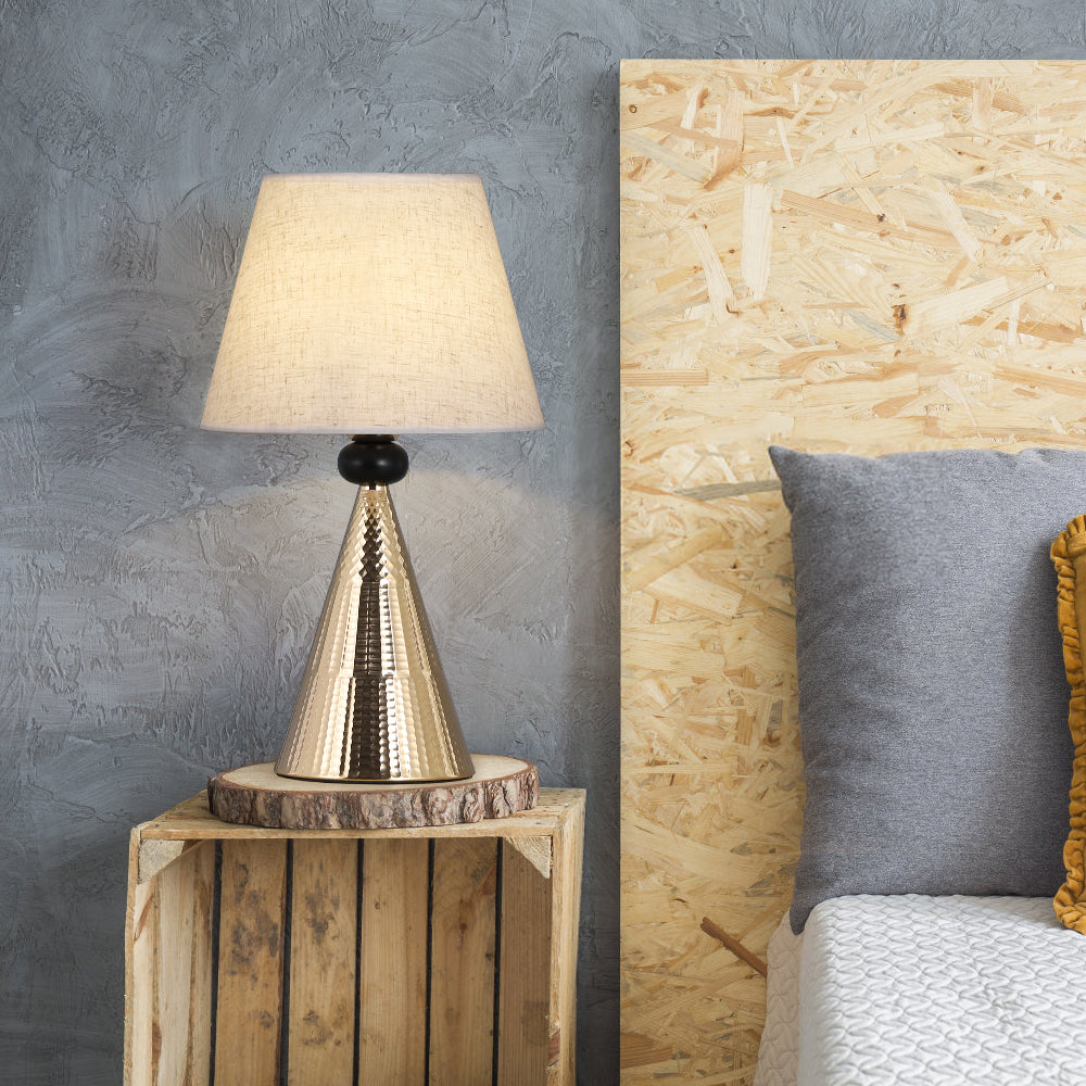 Modern Gold Hammered Metal Base Table Lamps (Set of 2， Elegant Tapered Nightstand Lamps.