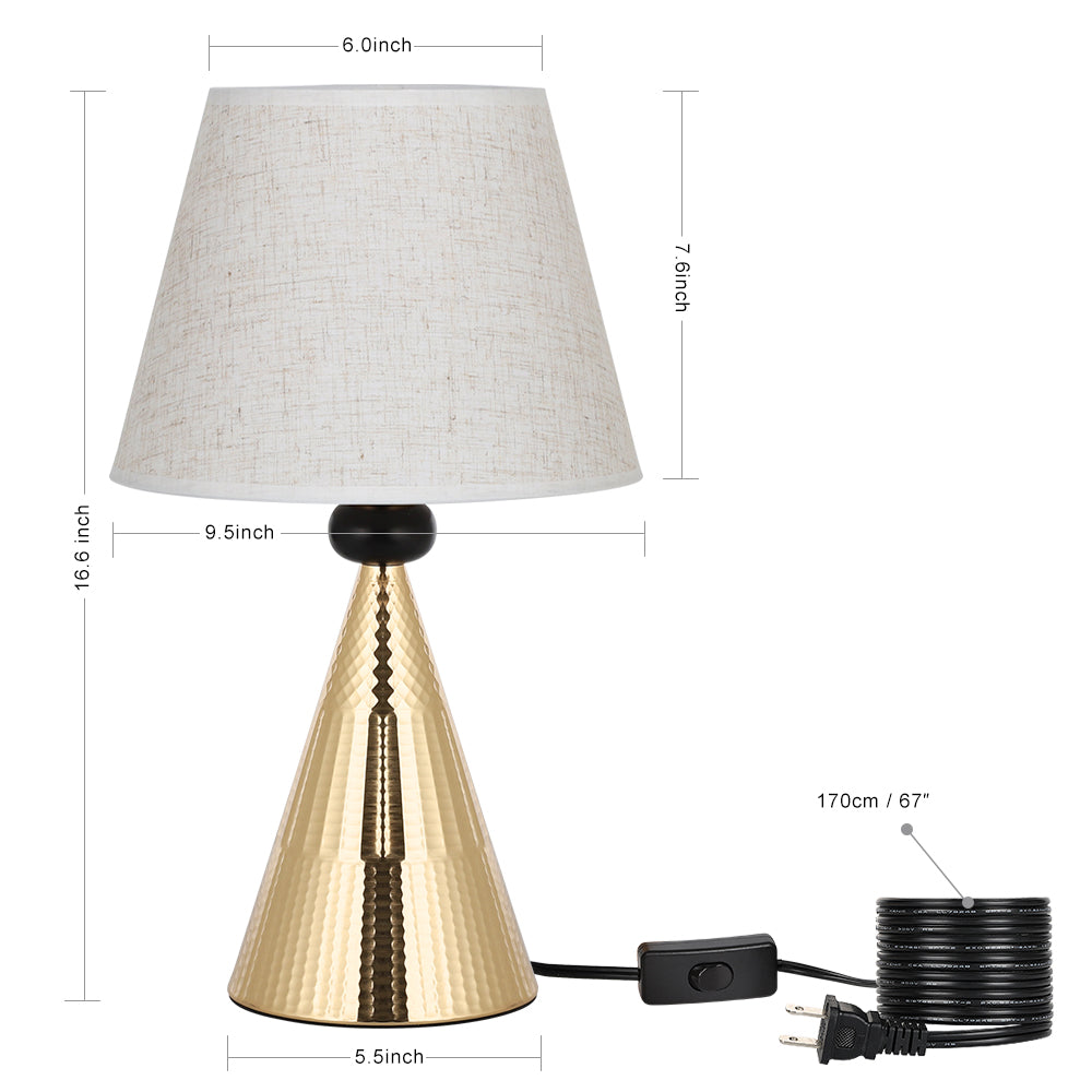 Modern Gold Hammered Metal Base Table Lamps (Set of 2， Elegant Tapered Nightstand Lamps.