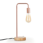 Minimalist Industrial Bedside Table Lamps 2 Pack, Rose Gold Curved Arch Metal Desk Lamp, Solid Wood Base Dimmable Knob Control Night Light, Vintage Edison Lamp Holder for Bedroom Nightstand, Reading Desk, Apartment Decor