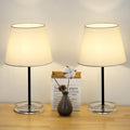 Minimalist Classic Table Lamps Set of 2, Clear Acrylic Base Bedside Night Light, Soft White Fabric Shade Desk Lamp for Bedroom Decor, College Dorm, Guest Room, Kid & Girl Room, Living Room Side Table Lighting