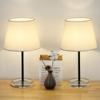 Minimalist Classic Table Lamps Set of 2, Clear Acrylic Base Bedside Night Light, Soft White Fabric Shade Desk Lamp for Bedroom Decor, College Dorm, Guest Room, Kid & Girl Room, Living Room Side Table Lighting