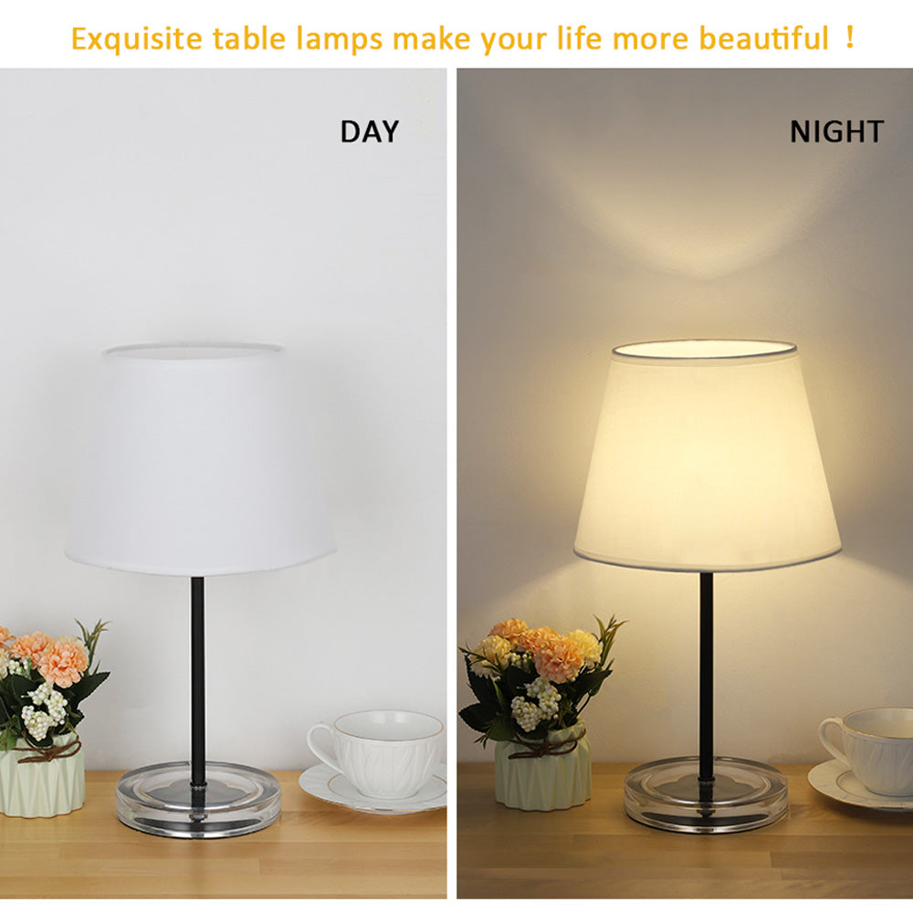 Minimalist Classic Table Lamps Set of 2, Clear Acrylic Base Bedside Night Light, Soft White Fabric Shade Desk Lamp for Bedroom Decor, College Dorm, Guest Room, Kid & Girl Room, Living Room Side Table Lighting