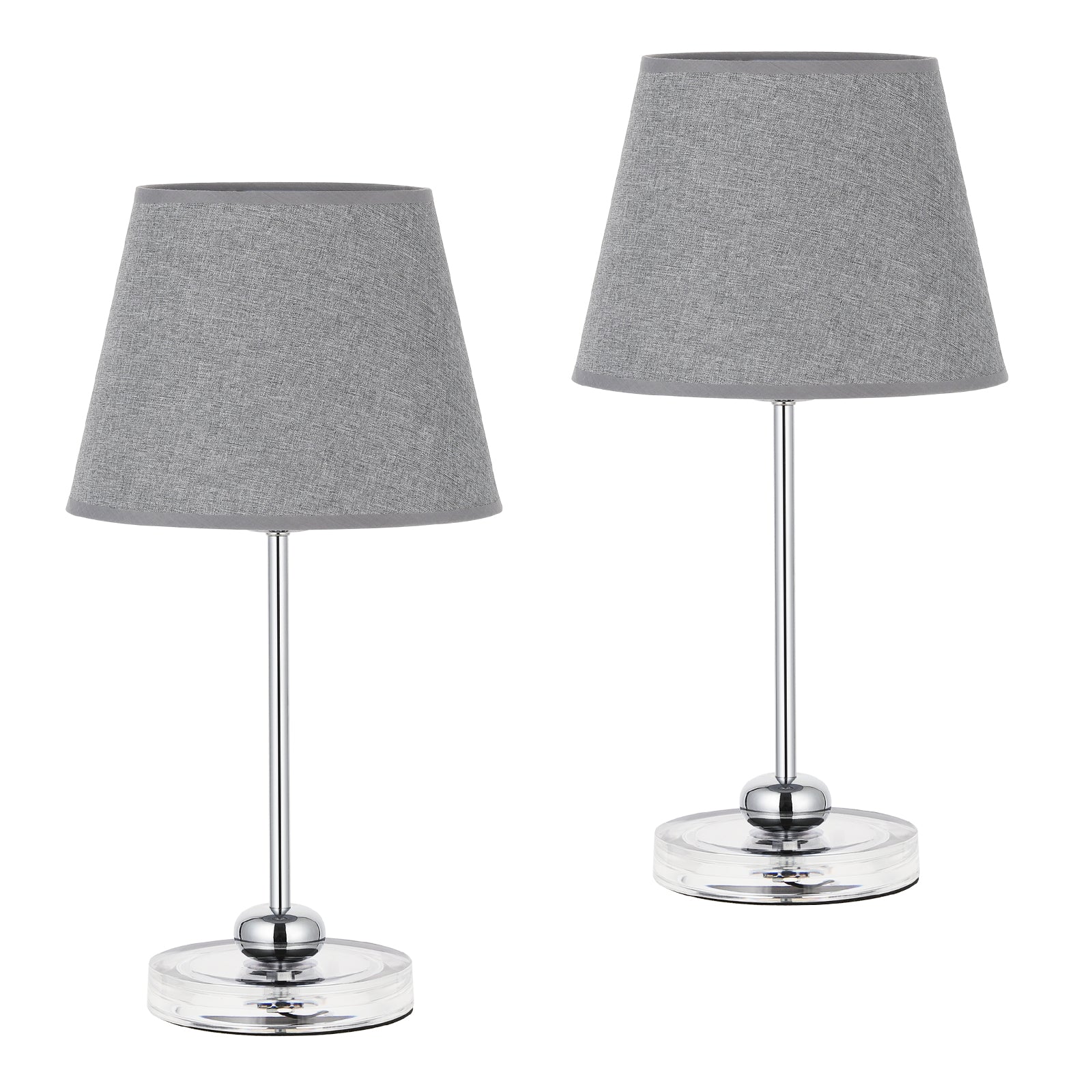 Minimalist Classic Table Lamps Set of 2, Clear Acrylic Base Bedside Night Light, Soft White Fabric Shade Desk Lamp for Bedroom Decor, College Dorm, Guest Room, Kid & Girl Room, Living Room Side Table Lighting