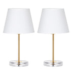 Minimalist Classic Table Lamps Set of 2, Clear Acrylic Base Bedside Night Light, Soft White Fabric Shade Desk Lamp for Bedroom Decor, College Dorm, Guest Room, Kid & Girl Room, Living Room Side Table Lighting