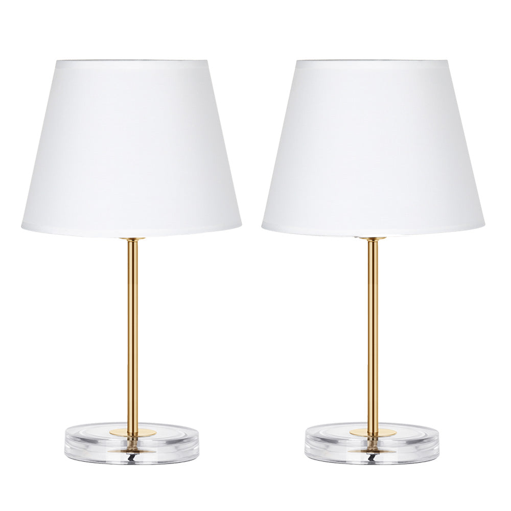 Minimalist Classic Table Lamps Set of 2, Clear Acrylic Base Bedside Night Light, Soft White Fabric Shade Desk Lamp for Bedroom Decor, College Dorm, Guest Room, Kid & Girl Room, Living Room Side Table Lighting