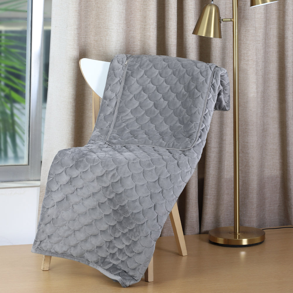 2-in-1 Convertible Travel Blanket Pillow, 60x80 Inch Soft Fleece Throw, Portable Cushion Blanket for Camping, Airplane, Car, Sofa, Gray and Beige
