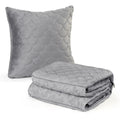 2-in-1 Convertible Travel Blanket Pillow, 60x80 Inch Soft Fleece Throw, Portable Cushion Blanket for Camping, Airplane, Car, Sofa, Gray and Beige