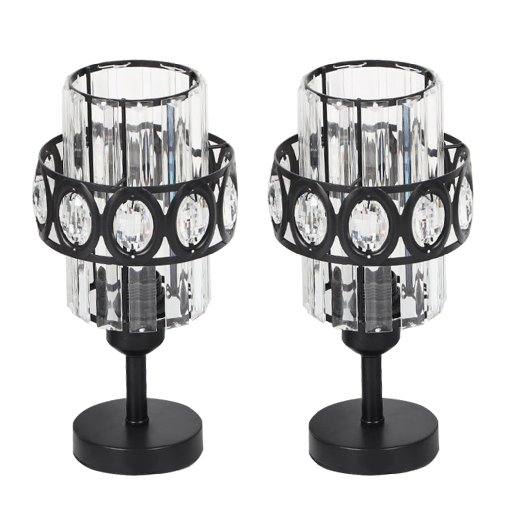 Set of 2 Sophisticated Crystal Nightstand Lights with Sleek Dark Bases, Contemporary Decorative Lighting for Sleep Areas and Shared Living Spaces