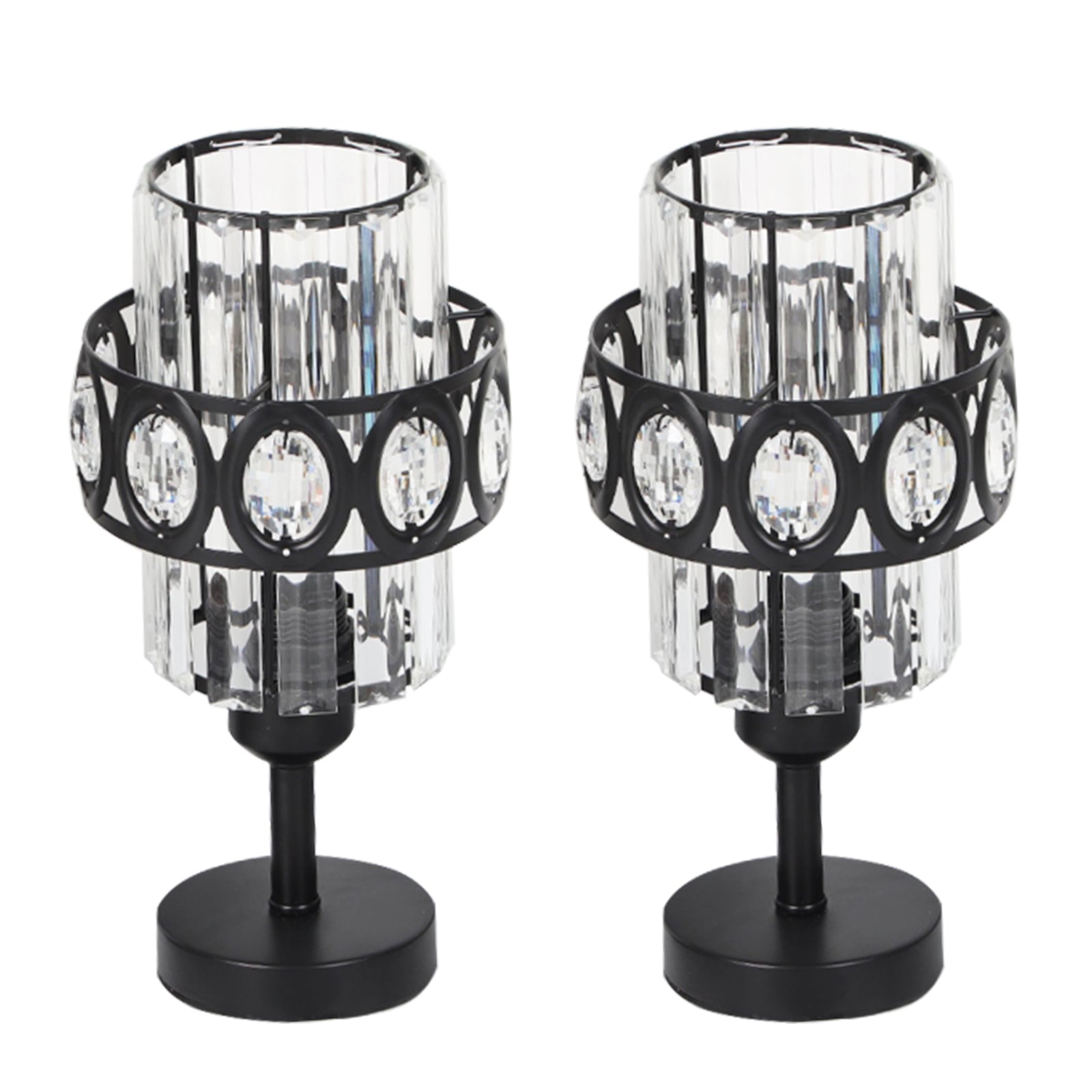 Set of 2 Sophisticated Crystal Nightstand Lights with Sleek Dark Bases, Contemporary Decorative Lighting for Sleep Areas and Shared Living Spaces