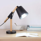 Vintage Wood and Metal Desk Lamp with Adjustable Shade for Bedroom and Office Reading