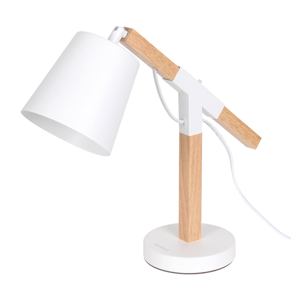 Vintage Wood and Metal Desk Lamp with Adjustable Shade for Bedroom and Office Reading