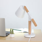 Vintage Wood and Metal Desk Lamp with Adjustable Shade for Bedroom and Office Reading