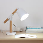 Vintage Wood and Metal Desk Lamp with Adjustable Shade for Bedroom and Office Reading