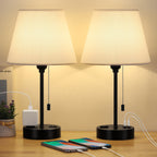 Table lamp, set of two bedside lamps, with 2 USB ports, zipper switch, modern style bedside table lamp, gray lampshade, suitable for bedroom, study, living room, dining room, tavern