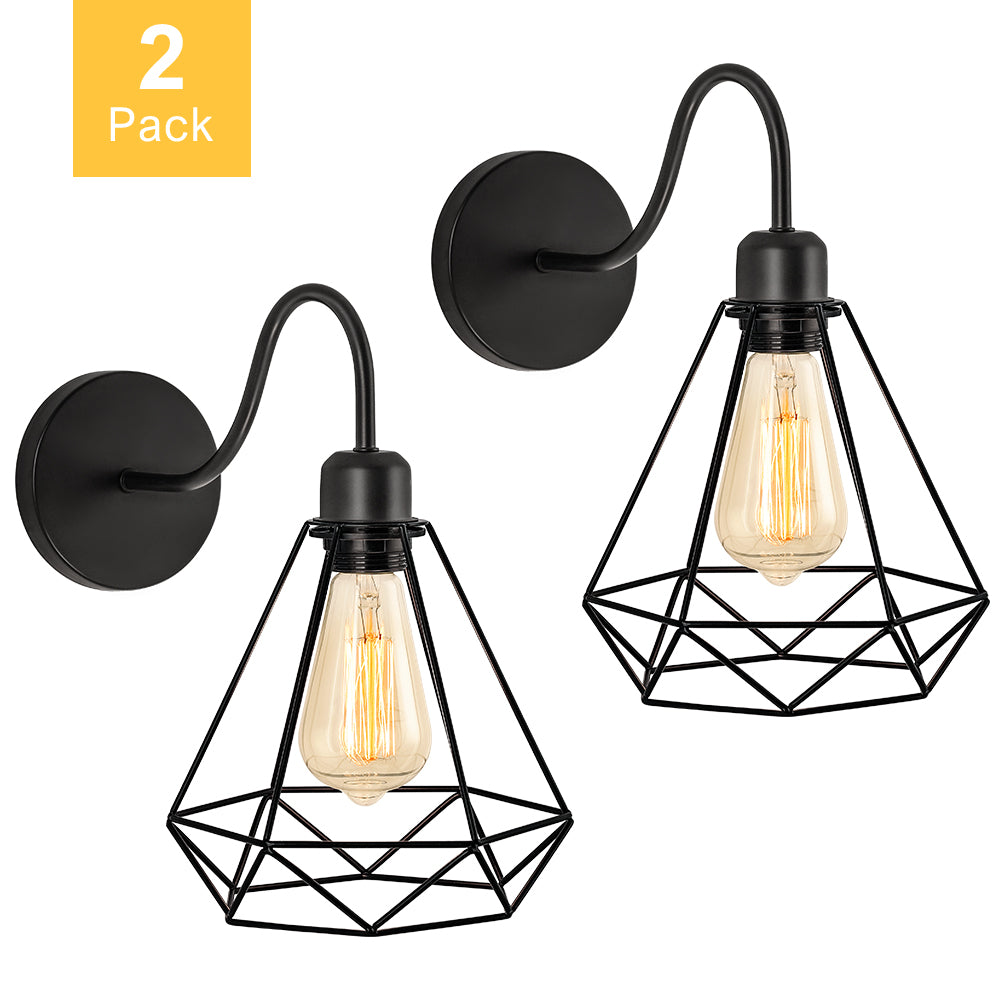 2pack modern wall lamps, black metal cage wall lamps for bathrooms, swivel industrial wall lamps for bathrooms, dressing tables, bedrooms, mirrors, garages (without bulbs)