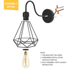 2pack modern wall lamps, black metal cage wall lamps for bathrooms, swivel industrial wall lamps for bathrooms, dressing tables, bedrooms, mirrors, garages (without bulbs)