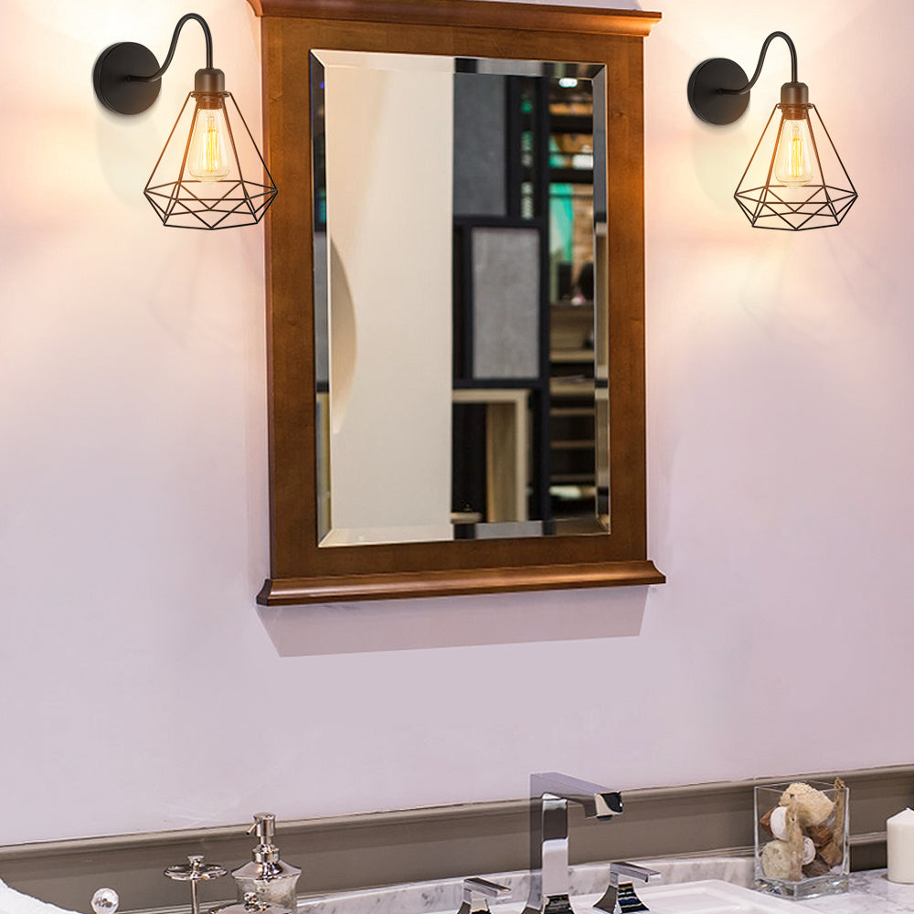 2pack modern wall lamps, black metal cage wall lamps for bathrooms, swivel industrial wall lamps for bathrooms, dressing tables, bedrooms, mirrors, garages (without bulbs)