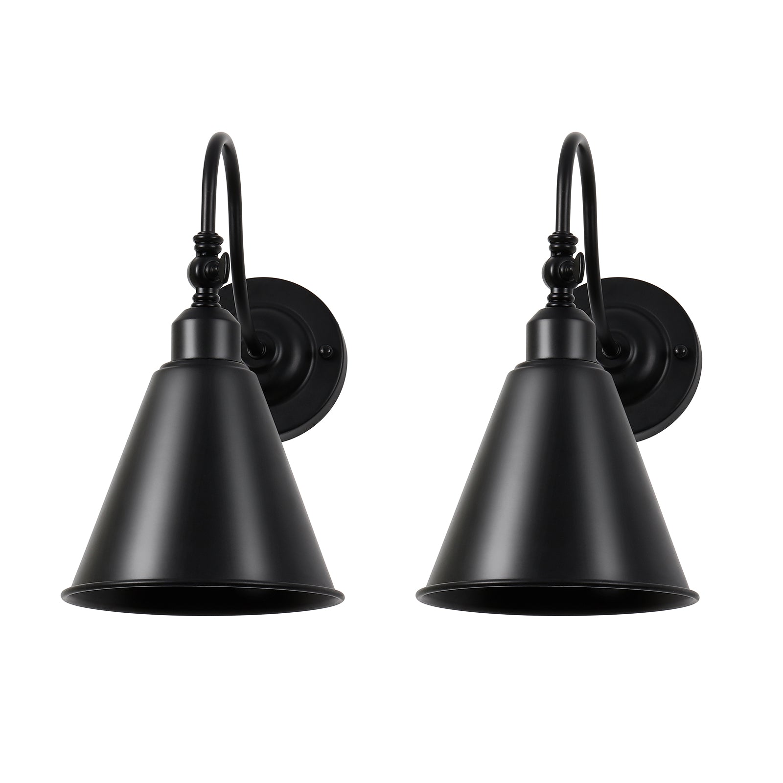 Set of 2 Industrial Wall Sconces, 180Â¡Ã£ Adjustable Matte Black Farmhouse Wall Lamps, Vintage Style Wall Light Fixtures with Arching Arm for Bedroom, Garage, Porch, Kitchen
